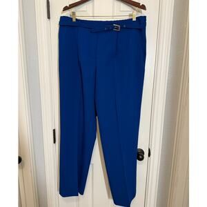 Liz Baker Blue Tapered Pants 16W Plus High Waist Belted Work Office Classic